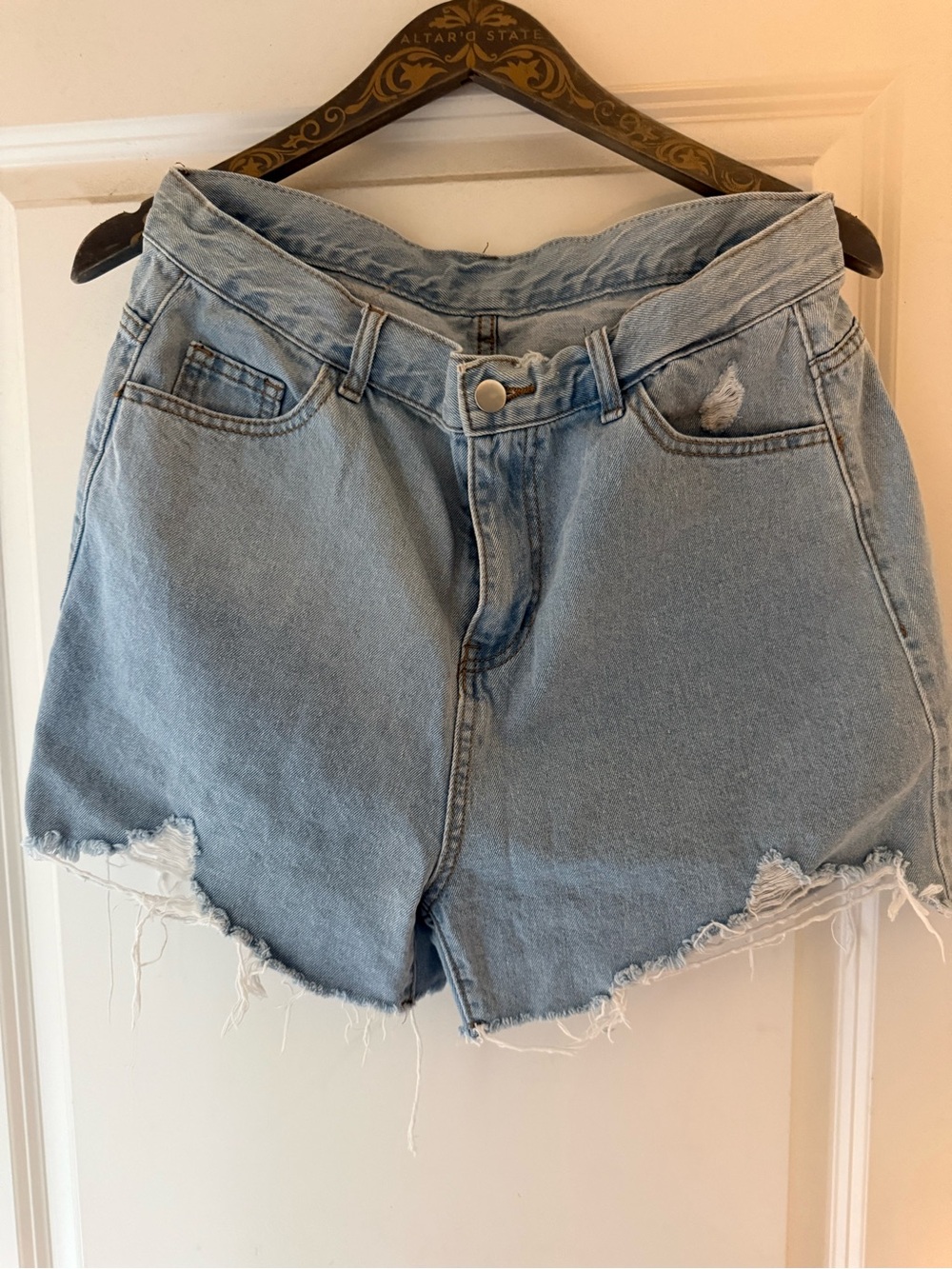 DAZY High-Rise Light Blue Distressed Denim Shorts